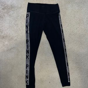 Black rhinestone pink leggings